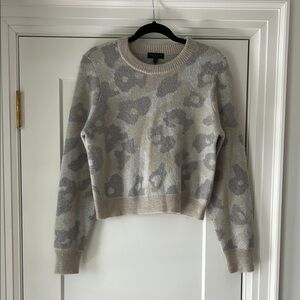 Rag & Bone Mohair Gray and Cream Crew Neck Sweater with Leopard Print
